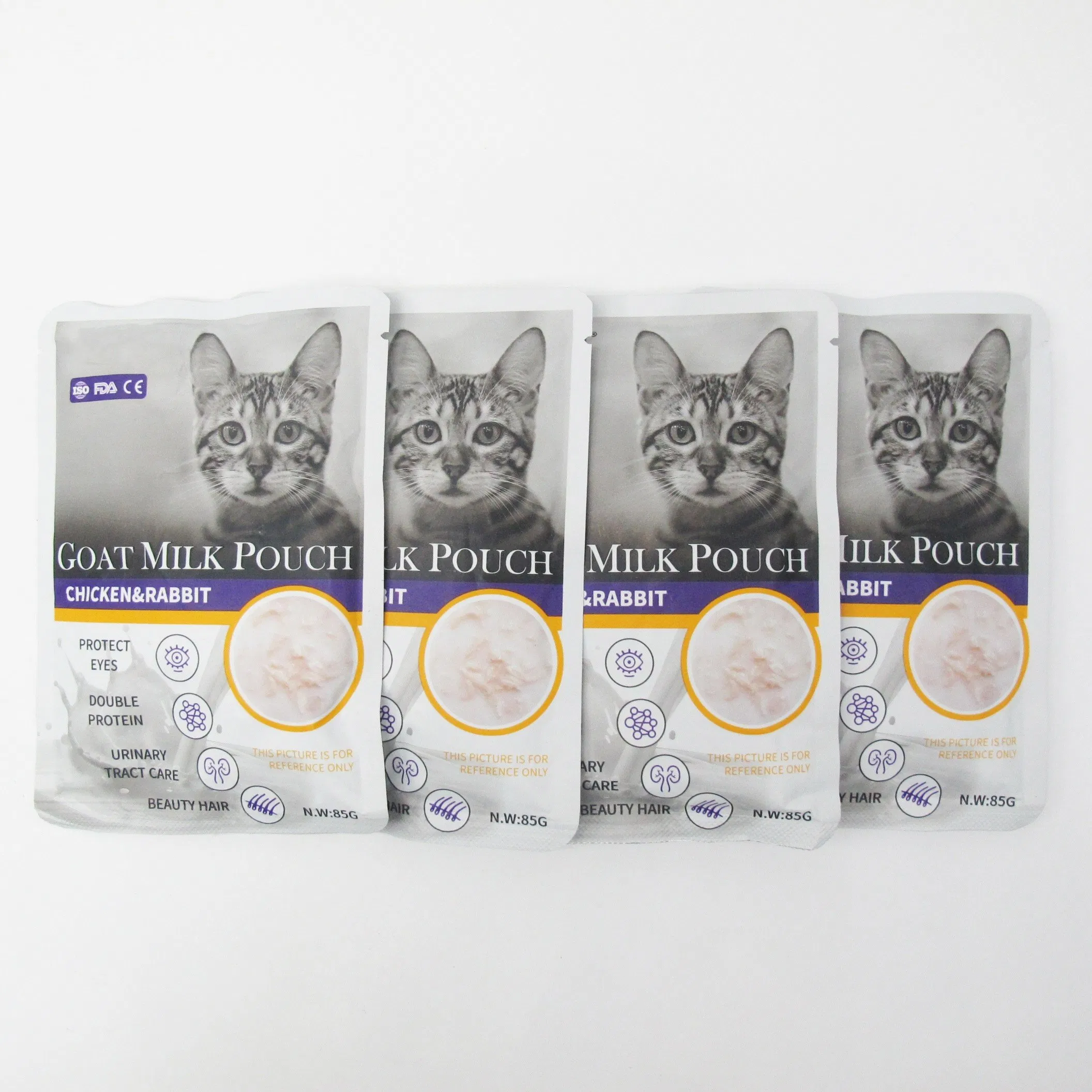Mejor venta popular alta en calcio nutrición digestión sopa puré de pollo, bacalao y leche de cabra, golosina líquida para gatos, comida húmeda para mascotas