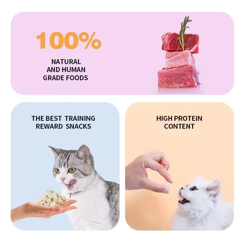 Precio de venta directo mayoristas cubos de carne de pollo alta en proteínas comida seca para mascotas golosinas liofilizadas para gatos y perros