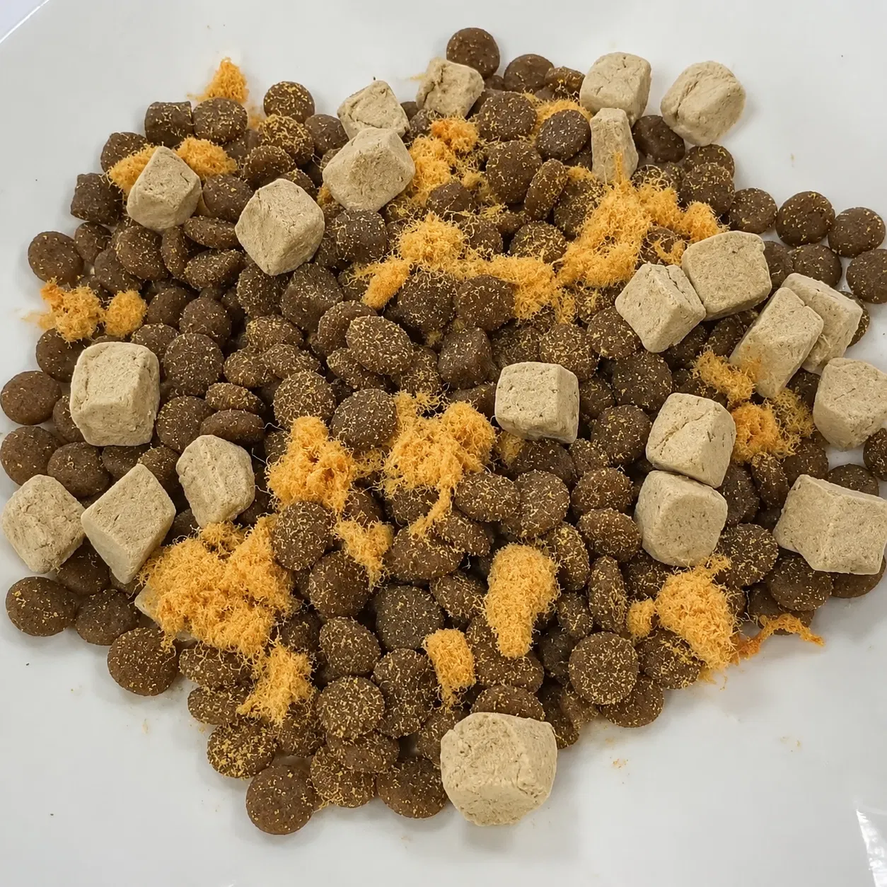 Comida seca completa de fábrica OEM con recubrimiento de crudo liofilizado, ingredientes naturales para gatos y perros adultos y senior