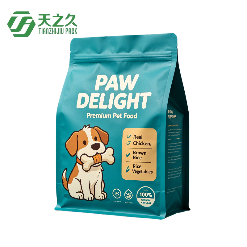 Bolsa de embalaje de comida para mascotas con cierre hermético y borde cortado con láser para croquetas de perro senior