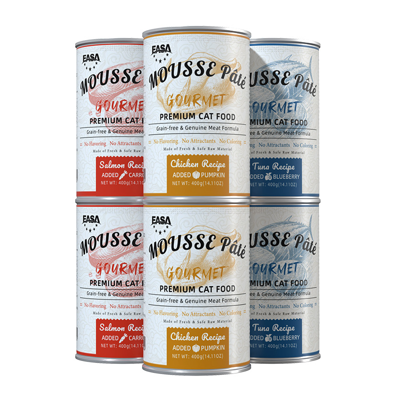 Comida Húmeda para Gatos Orgánica Mousse Sabrosa Pate 400g Receta de Pollo Fábrica de Alimentos para Mascotas China Alimentación Interior