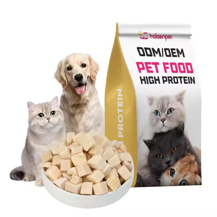Precio de venta directo mayoristas cubos de carne de pollo alta en proteínas comida seca para mascotas golosinas liofilizadas para gatos y perros