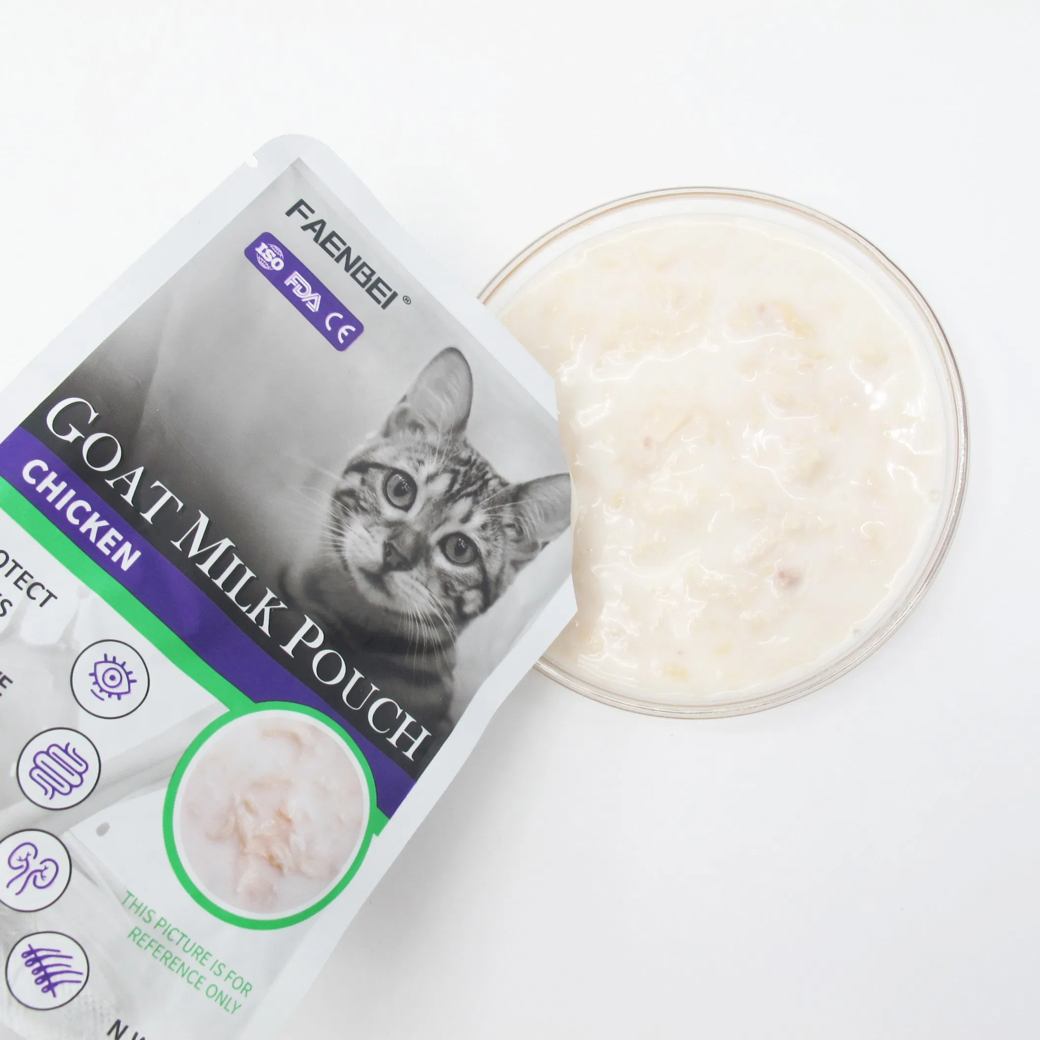 Fabricante mayorista Precio más bajo Sopa líquida de puré de pollo y leche de cabra Comida húmeda para gatos Golosina para perros Suministro para mascotas