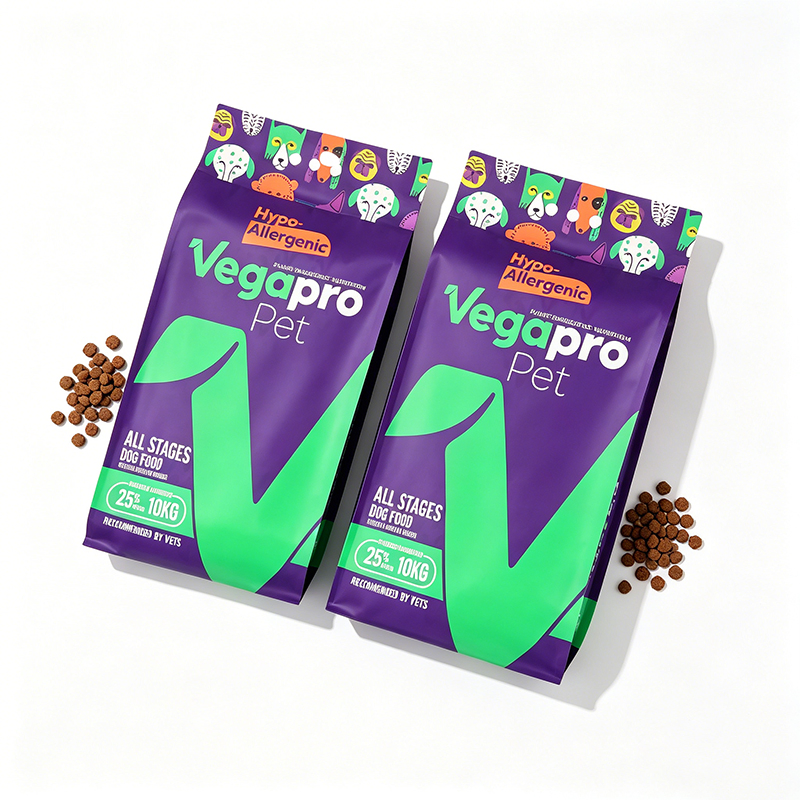 Bolsa de comida para perros personalizada con cierre hermético, premium, grande, para cachorros, adultos, razas senior, con cuatro 4 sellos laterales, cierre de cremallera, de pie, para croquetas secas, con fondo plano
