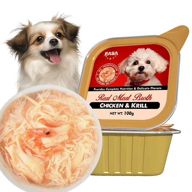 Comida enlatada húmeda sabrosa para mascotas, bocadillo de carne en salsa de caldo 100g sin granos, paquete de variedades
