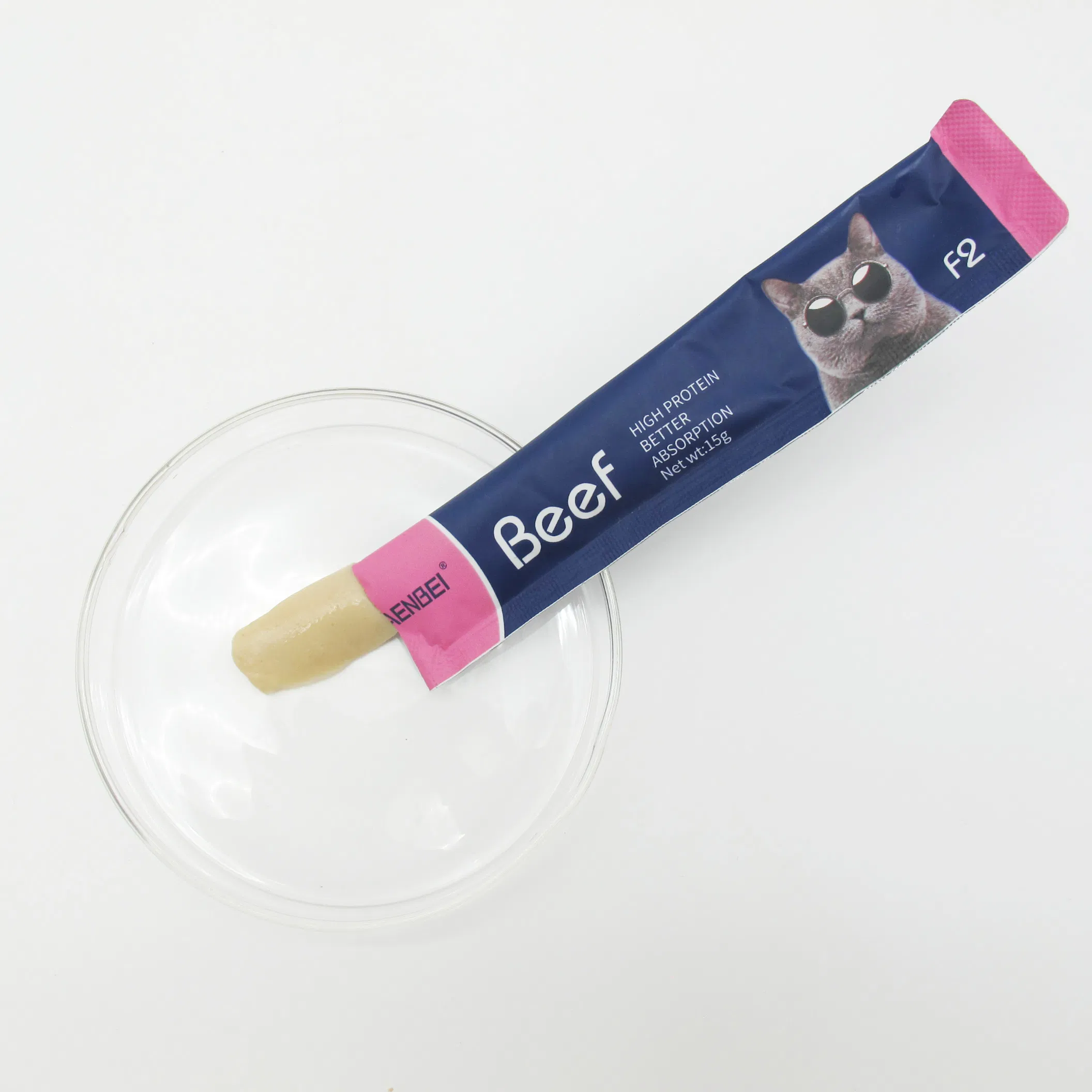 Alimento para mascotas suministro fresco puré líquido real sabores de carne de pollo/ternera golosina para gatos en forma de líquido para lamer