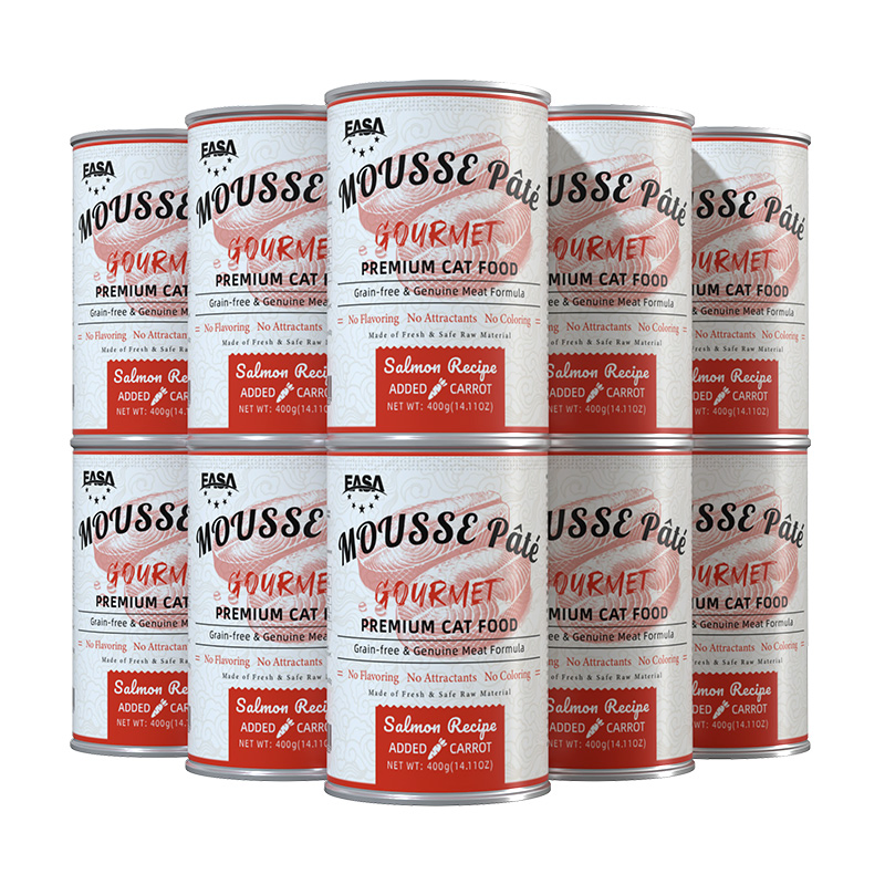 Pasta de Mousse Easa Saborizada Comida Húmeda para Gatos Alimento Básico para Gatos Comida de Gato Carne Genuina 400g Comida en Lata Salmón y Zanahoria