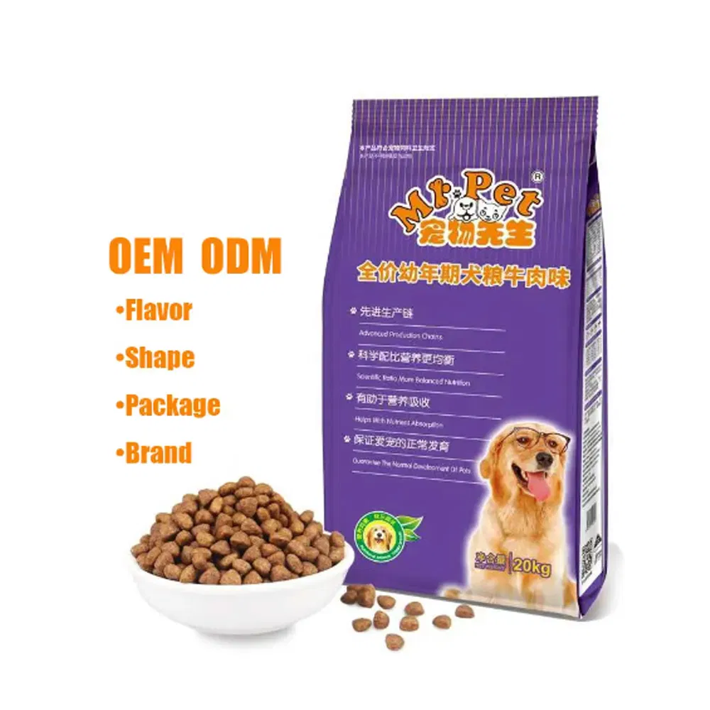 Fábrica mayorista de alimentos para mascotas OEM, carne de res natural y saludable, alta proteína, carne pura, comida seca para perros