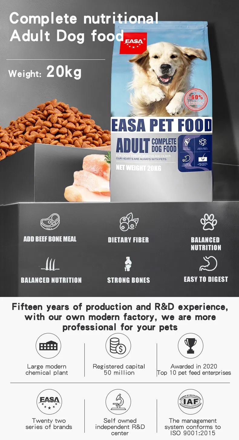 Easa Alta Proteína Bajo Carbohidrato Sin Granos Croquetas Secas de Pollo con Comida para Aumento de Masa Muscular para Perros Adultos 20kg Bolsa