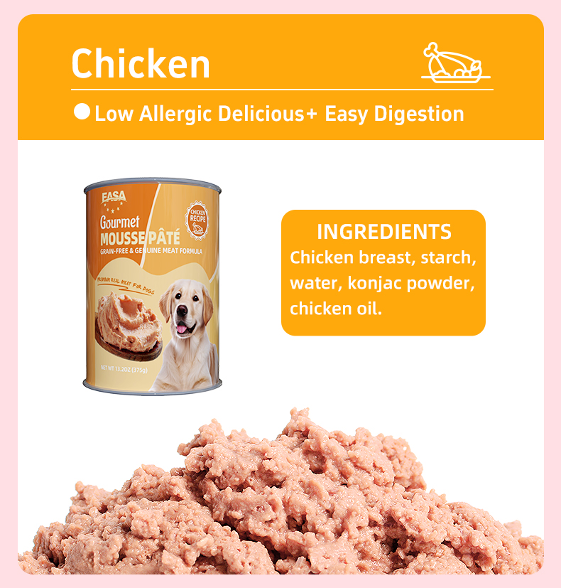 Comida enlatada para perros húmedos mousse con paté de carne genuina entrada pasta sabrosa dieta saludable y nutritiva para perros adultos y mayores y cachorros