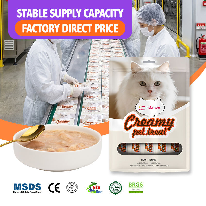 Alimento para gatos natural hipoalergénico de pato y pollo al por mayor, golosinas líquidas cremosas y lamedoras para gatos