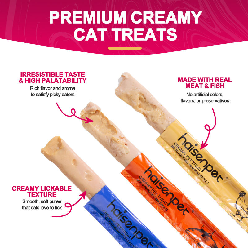 Alimento para gatos natural hipoalergénico de pato y pollo al por mayor, golosinas líquidas cremosas y lamedoras para gatos