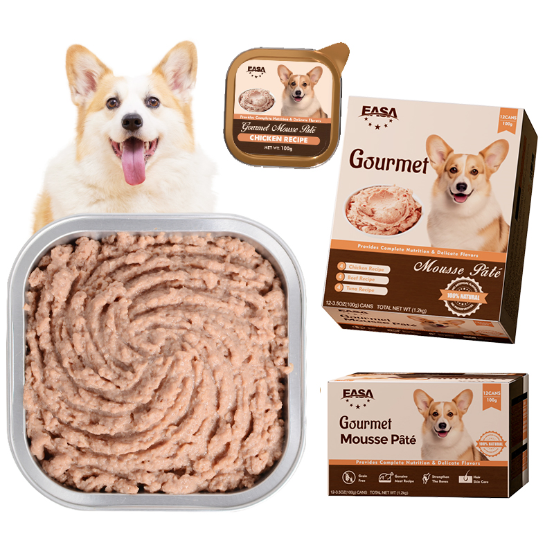 Comida básica para perros mojados, alimento para alimentación en interiores, mousse, paté, carne genuina, pollo, atún, res, de calidad premium