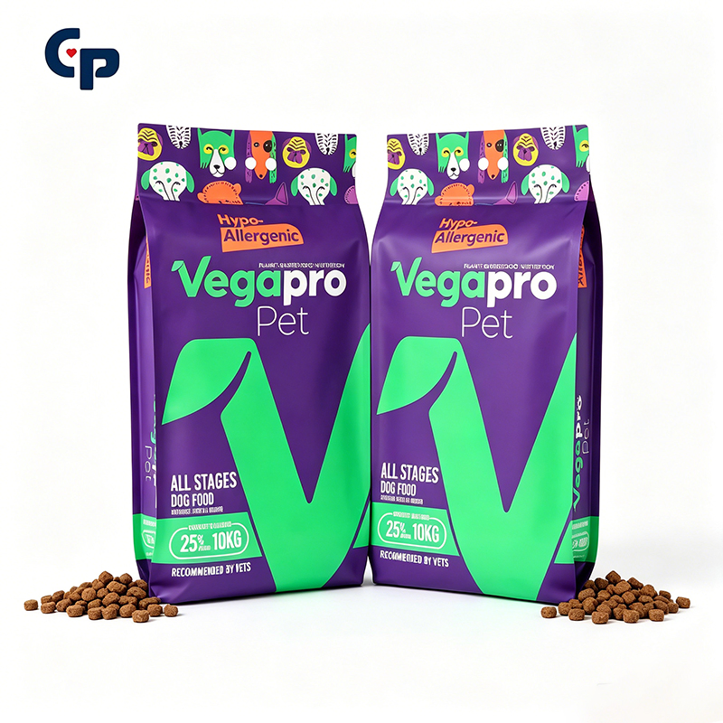Bolsa de comida para perros personalizada con cierre hermético, premium, grande, para cachorros, adultos, razas senior, con cuatro 4 sellos laterales, cierre de cremallera, de pie, para croquetas secas, con fondo plano