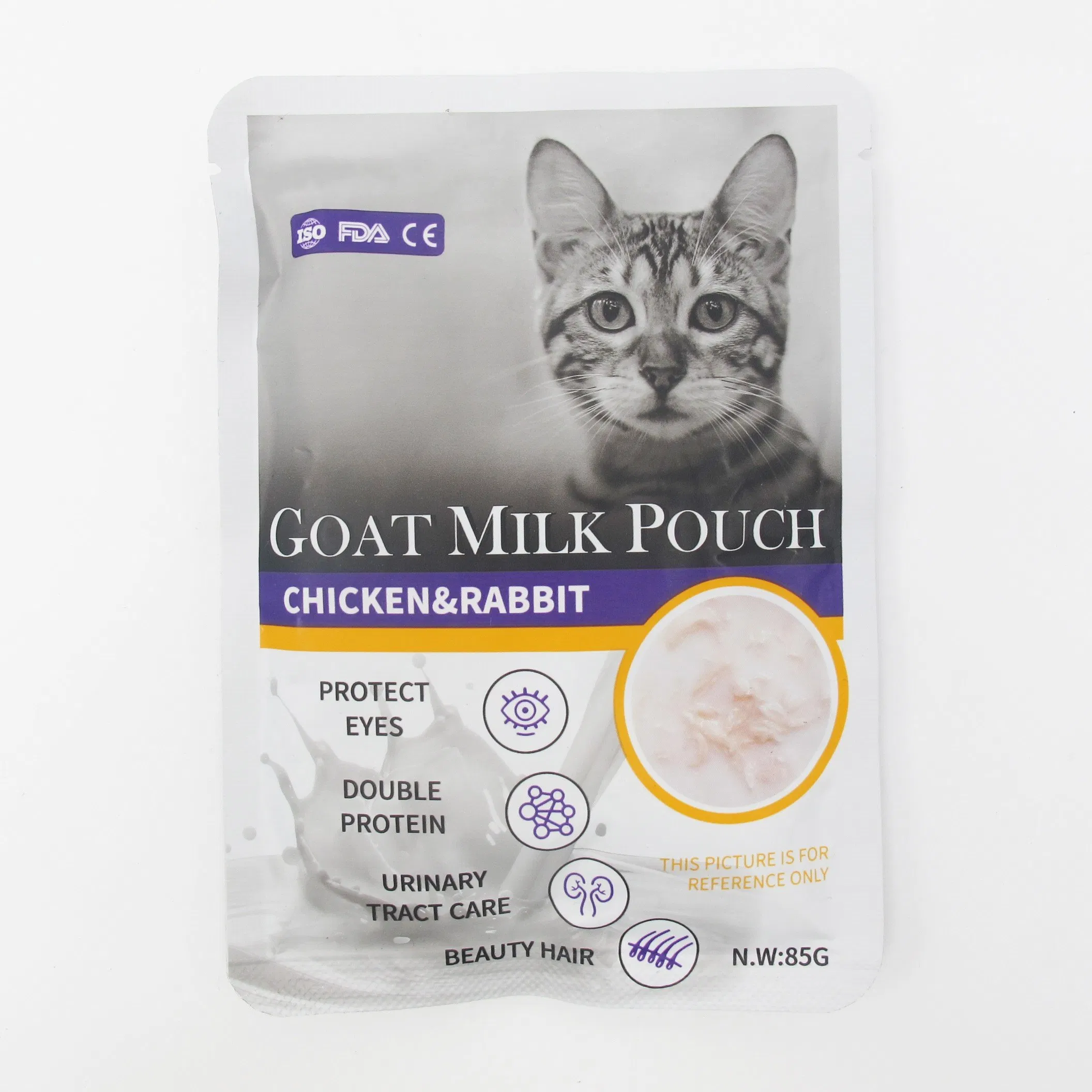 Mejor venta popular alta en calcio nutrición digestión sopa puré de pollo, bacalao y leche de cabra, golosina líquida para gatos, comida húmeda para mascotas