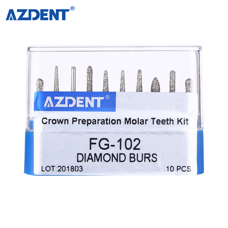 Azdent 10PCS Preparación de Corona y Puente Posterior Fg Fresas Diamante Dentales