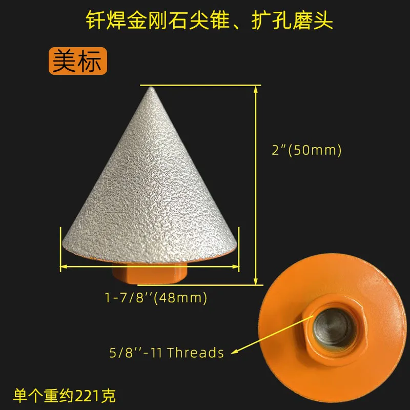 Broca de bisel cónico de punta de diamante, cabeza de molienda para brazing, herramientas de apertura para azulejos, roca y placas