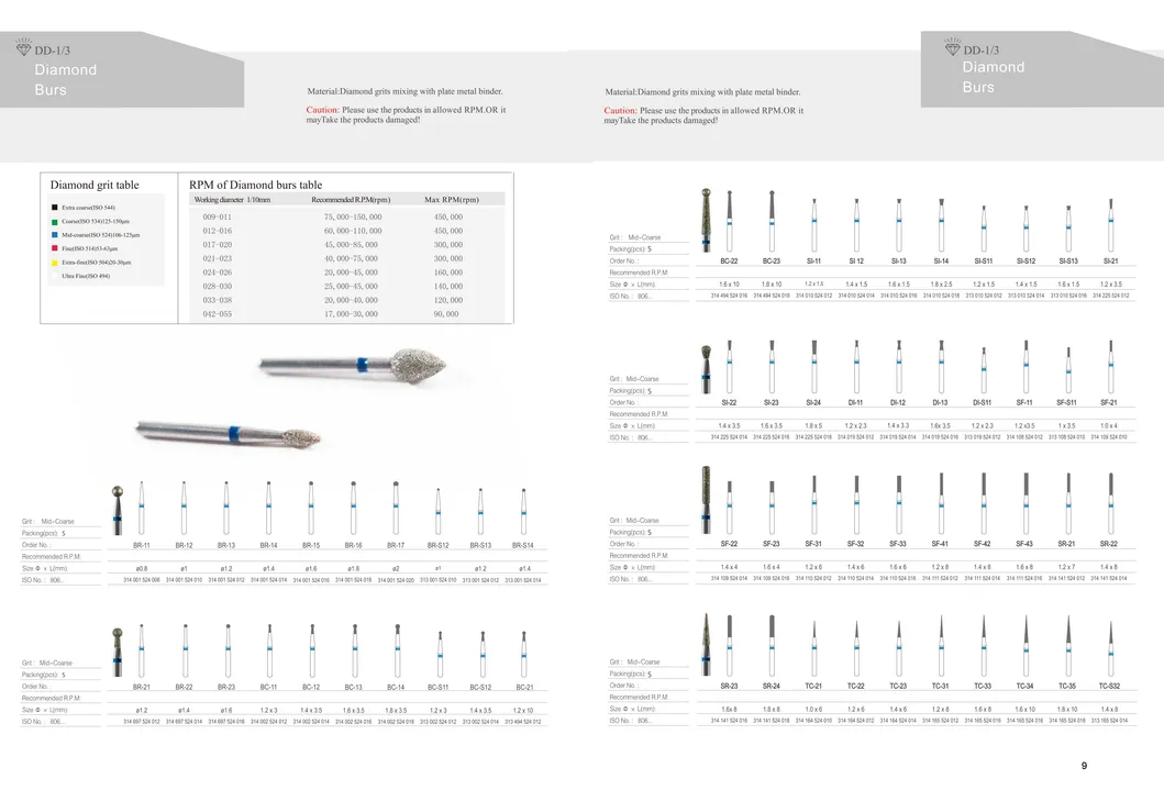 Burs de diamante dental para clínica dental