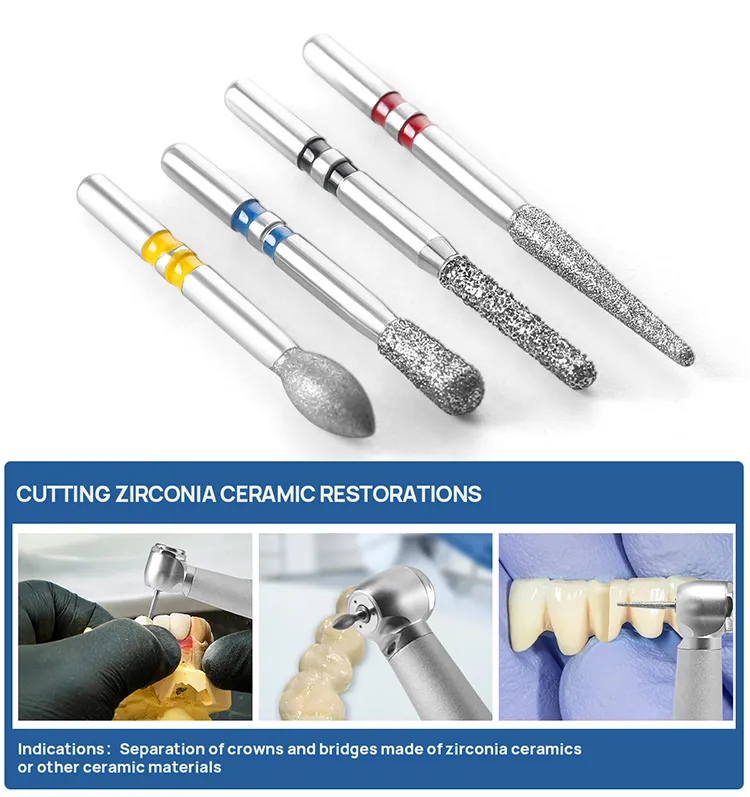Burdeos de Zirconcut para cortar cerámicas de zirconia en odontología
