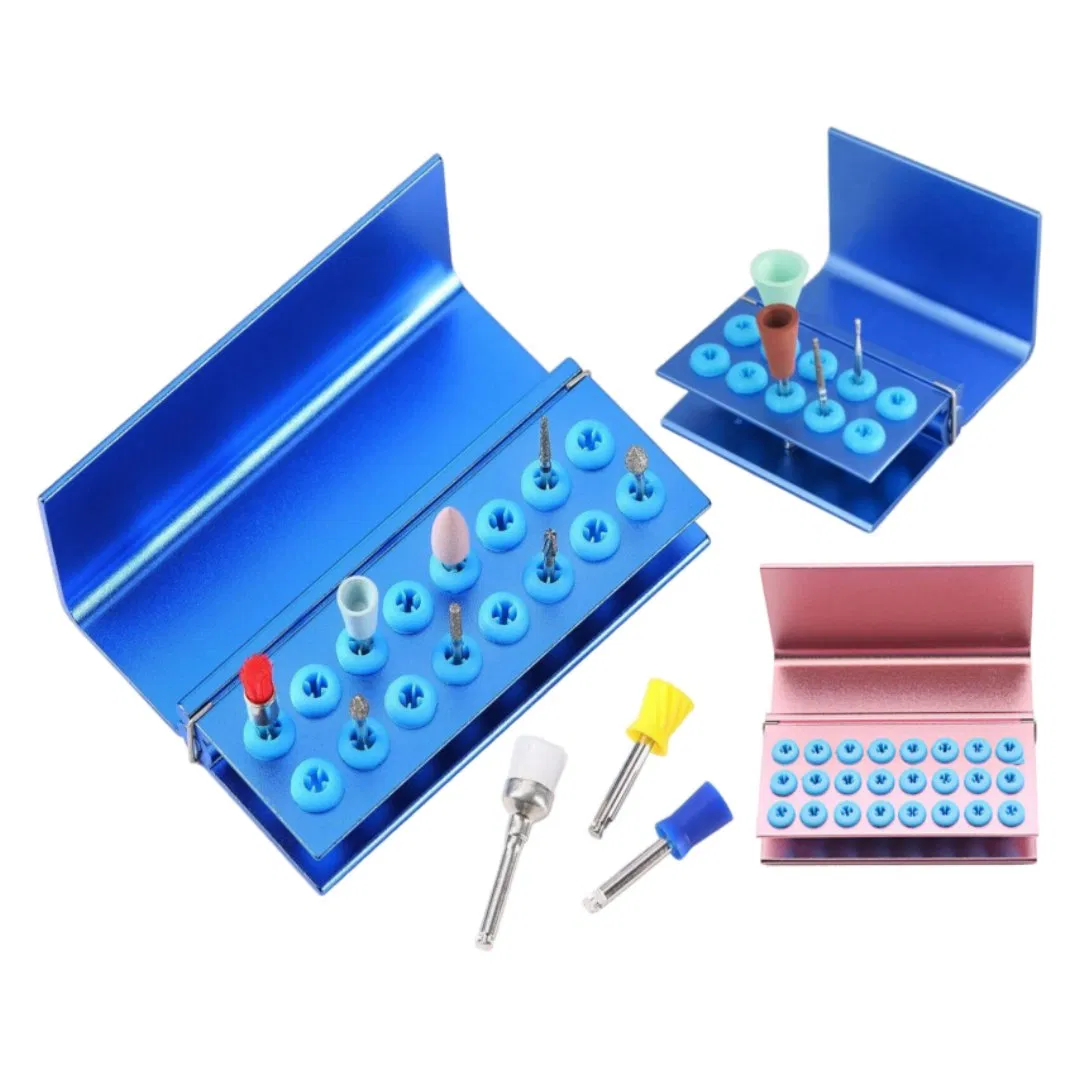 16 Holes Dental Diamond Tungsten Carbide Polishing Material Storage Counter Dental Burs Sterilizer Stand with Silicone Ring Yqd9-10