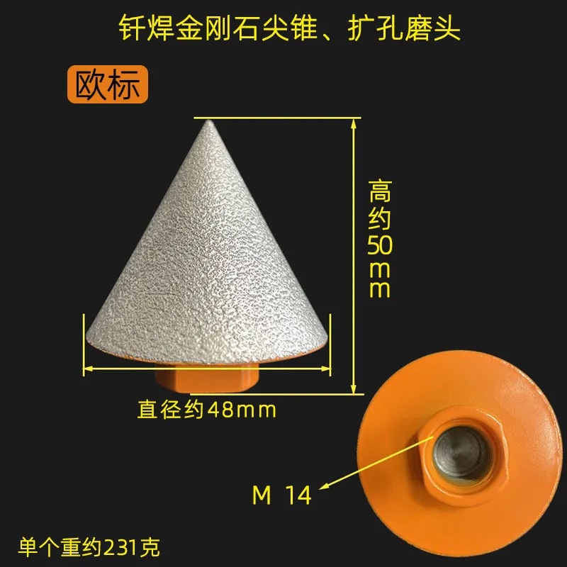 Broca de bisel cónico de punta de diamante, cabeza de molienda para brazing, herramientas de apertura para azulejos, roca y placas