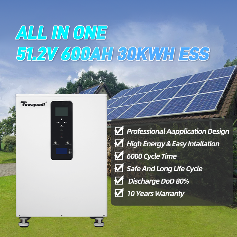 Tewaycell All-in-One 30KWH ESS Solar Energy Storage System 51.2V 300Ah 560Ah 600Ah Inverter 15KWh 28KWH 30KWH 10kw CAN