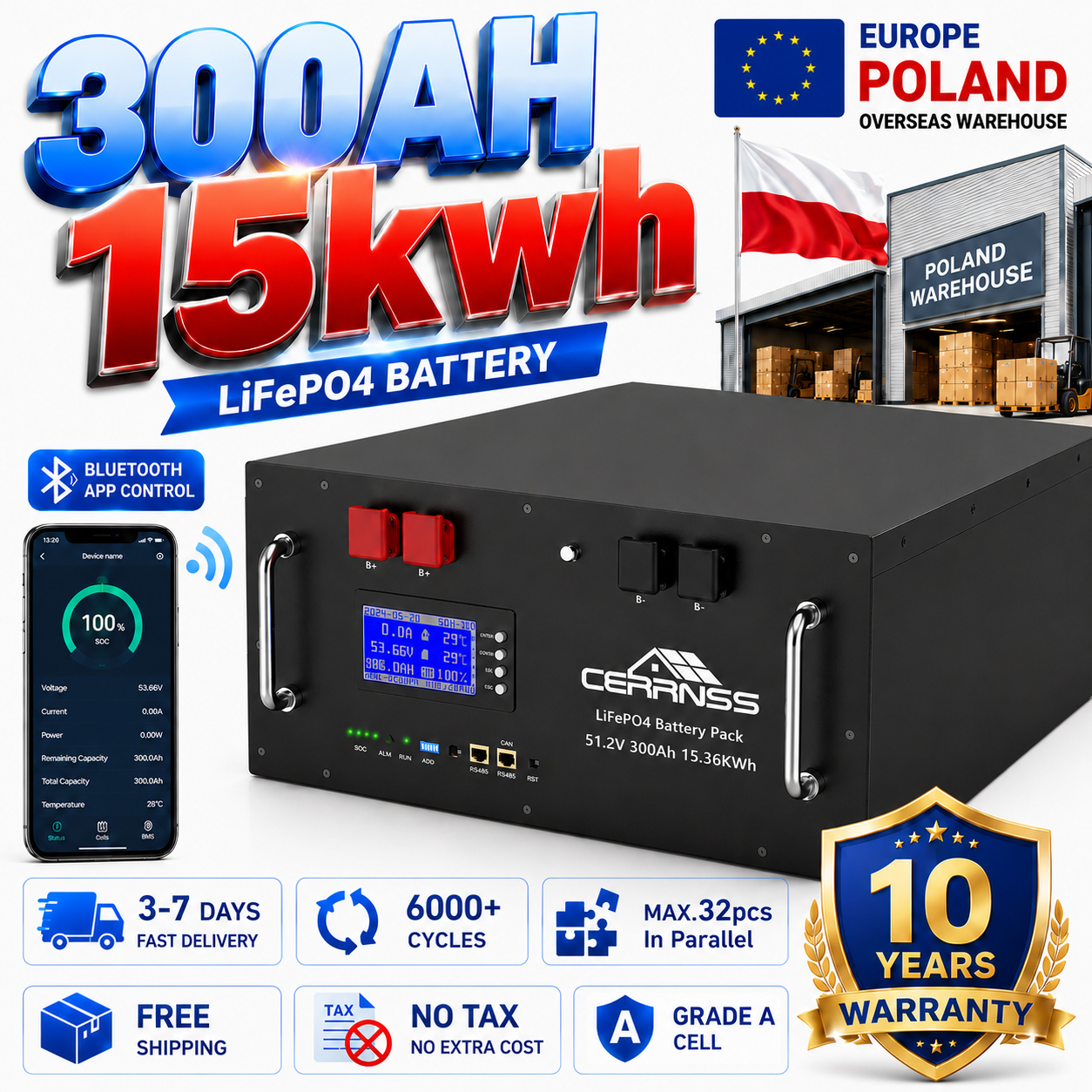 CERRNSS Home Energy Storage Lithium Ion Battery 20kwh 30kwh 15kwh 51.2V 200ah 280ah 300ah 400ah Lifepo4 Battery 48v 100 Ah