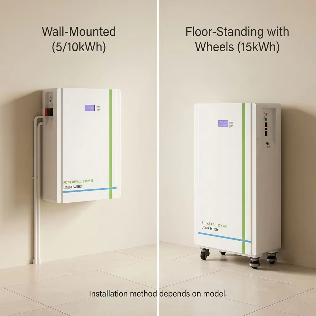 Stackable 15kWh 51.2V LiFePO4 Battery 300Ah Split Standing Home ESS Solar Storage System Smart BMS CAN IP55 Protection 5-10kW