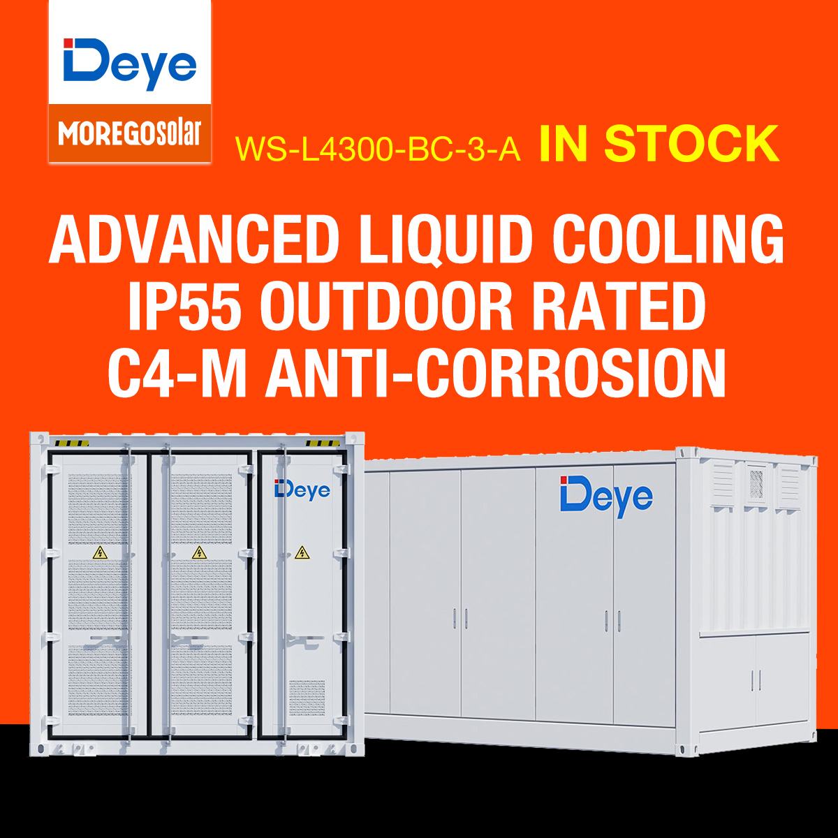 Deye WS-L4300 4.34MWh Utility Scale Liquid Cooling Energy Storage System IP55 C4 Containerized ESS Authorized Distributor