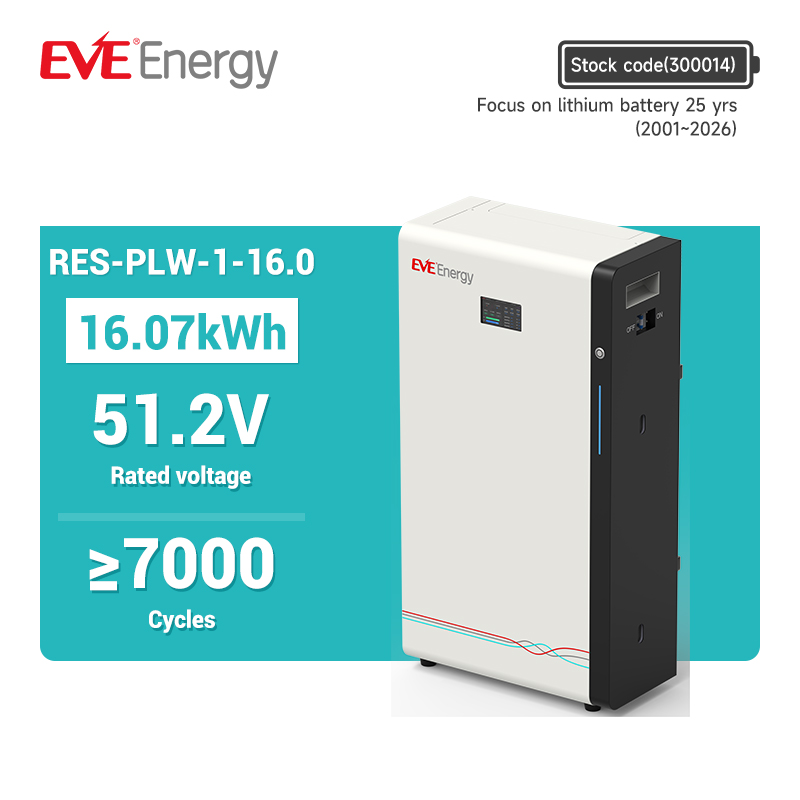 EVE Hybrid Solar Energy Storage System 51.2V 16.07kWh 15kWh Wall-Mounted LiFePO4 Battery for Home Backup Power