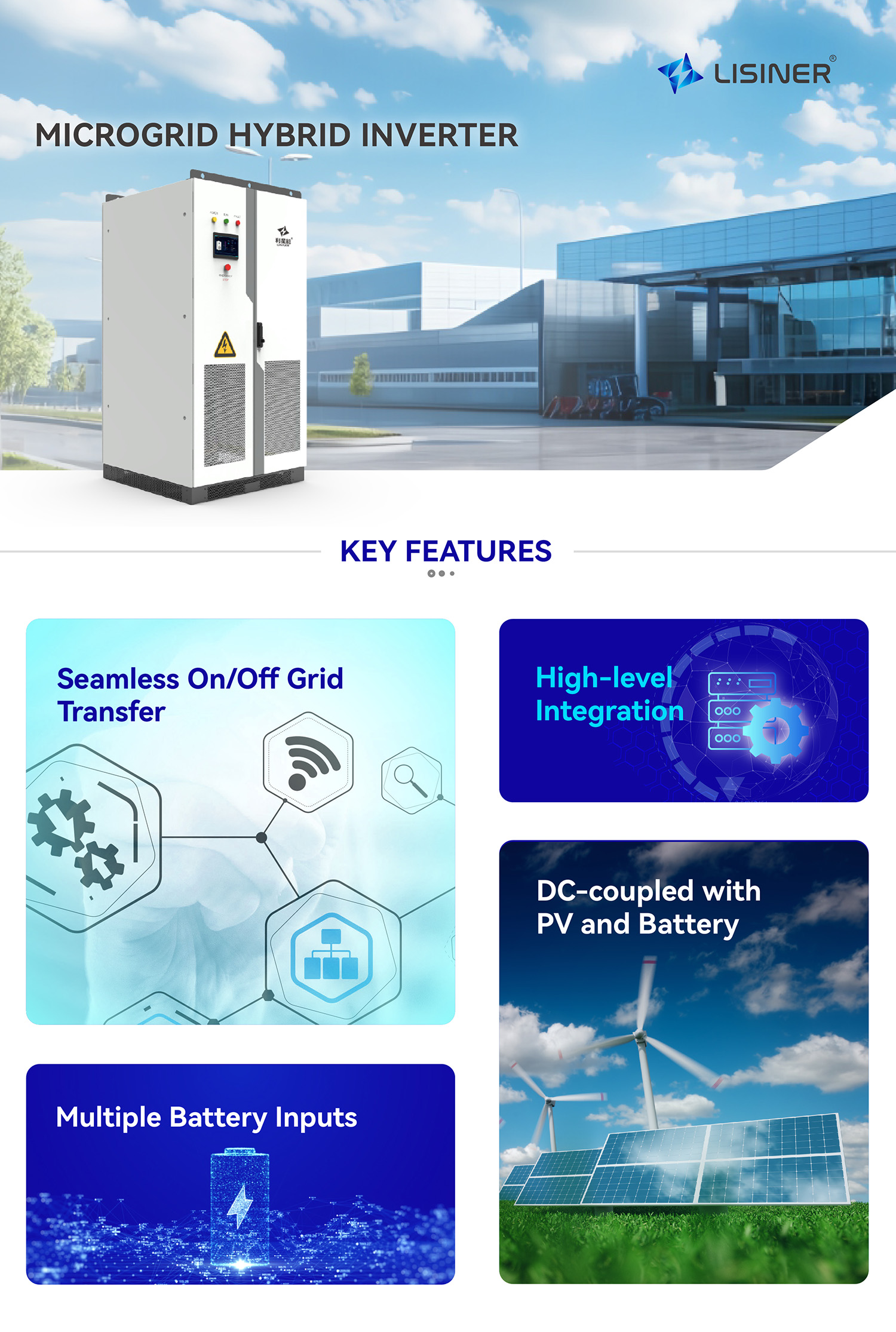 125KW/250KW Hybrid Microgrid Inverter System Three-Phase On/Off Grid LiFePO4 Battery Solar Inverters AC Solar Energy Storage