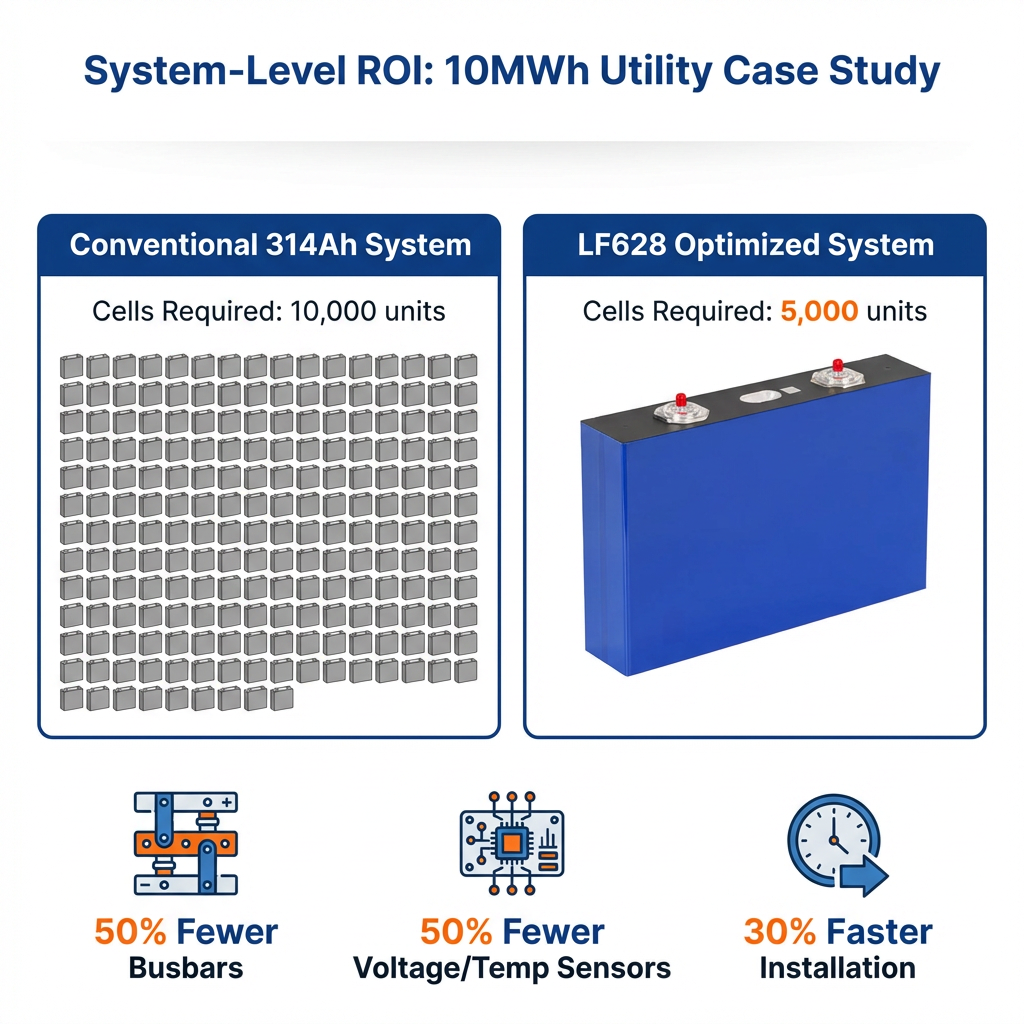 Ultra Large Capacity LF628 3.2V 628Ah LiFePO Battery Cell 8000 Cycles Prismatic LFP for Utility Scale Grid Energy Storage System