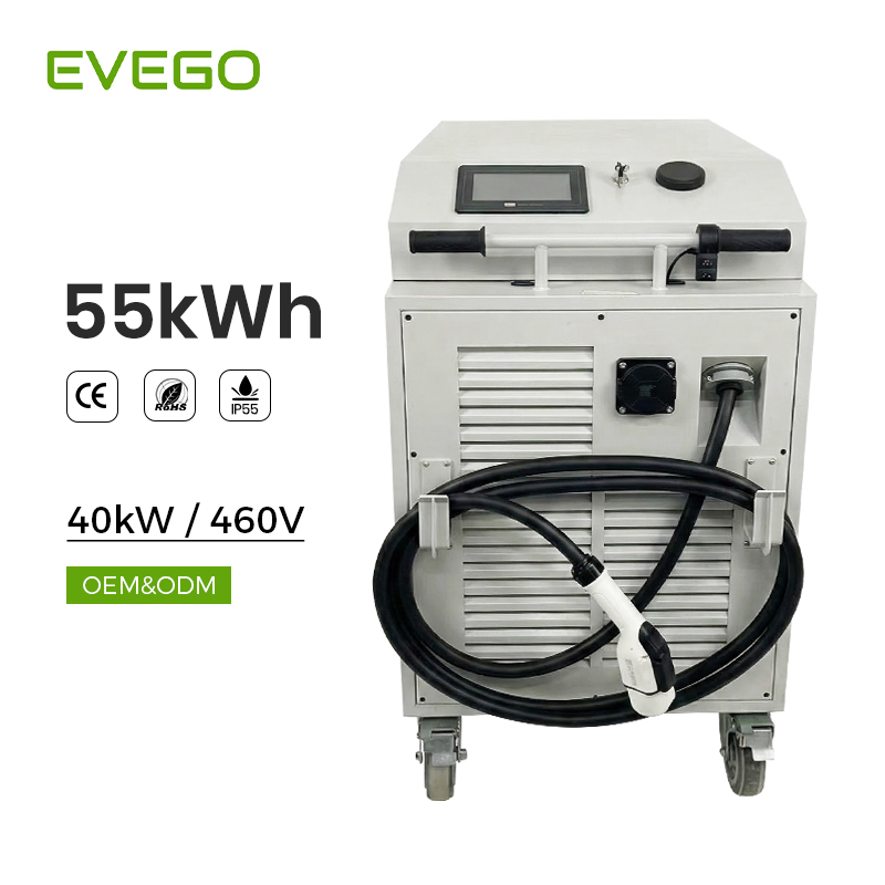 EVEGO Adjustable Current Energy Storage Rescue DC Fast Charging Station 55kWh Portable Mobile Battery EV Charging With Wheels