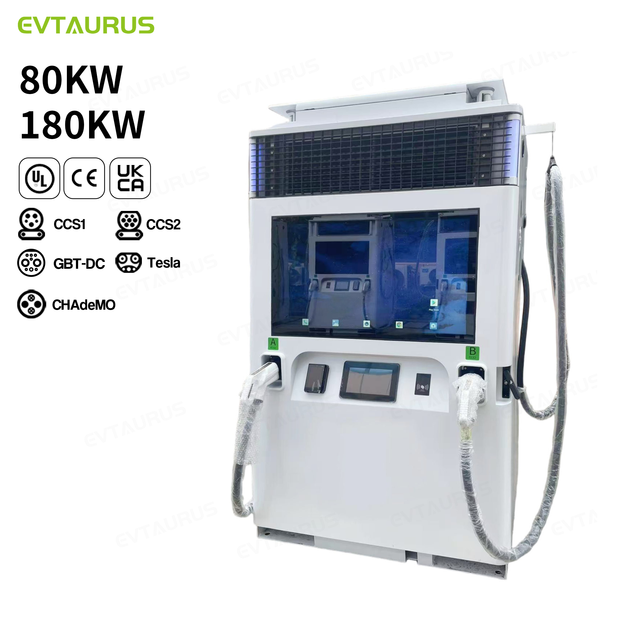 EVTAURUS JT40-F New 80/180KW OCPP1.6J IP54 Fast CCS1/CCS2 DC Liquid-Cooled Energy Storage EV Charging Station