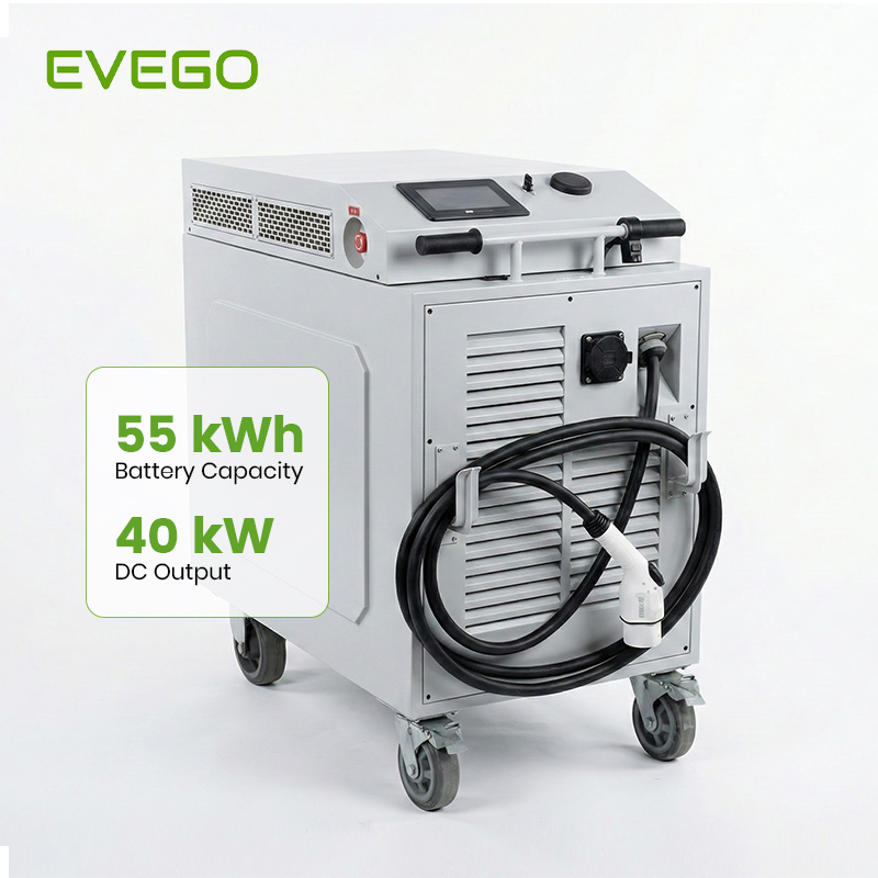 EVEGO Adjustable Current Energy Storage Rescue DC Fast Charging Station 55kWh Portable Mobile Battery EV Charging With Wheels