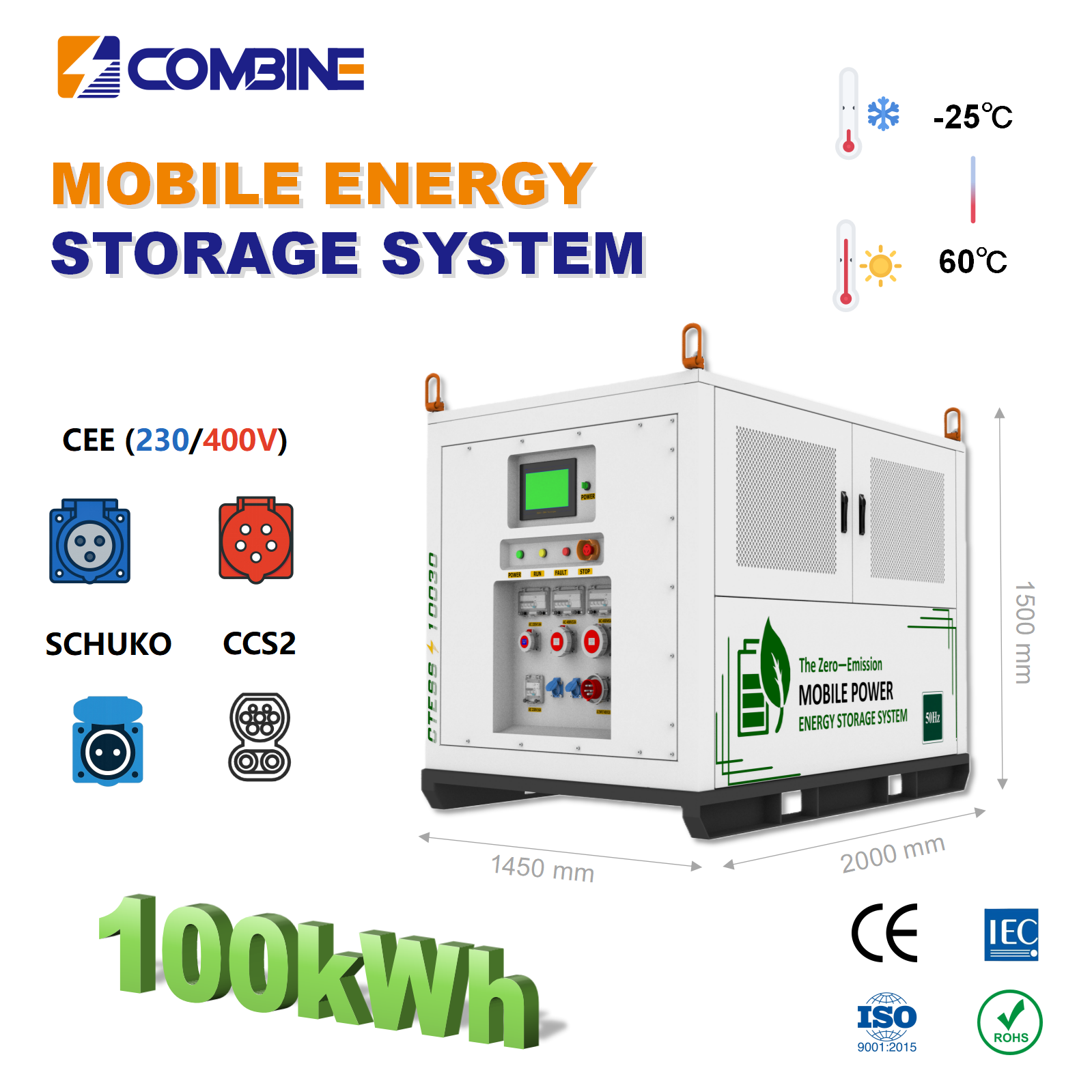 Portable EV Charger 100kWh DC Charging Station 30kW CCS2 Charge for EV Cars Off Grid Power Box Mobile Energy Storage System