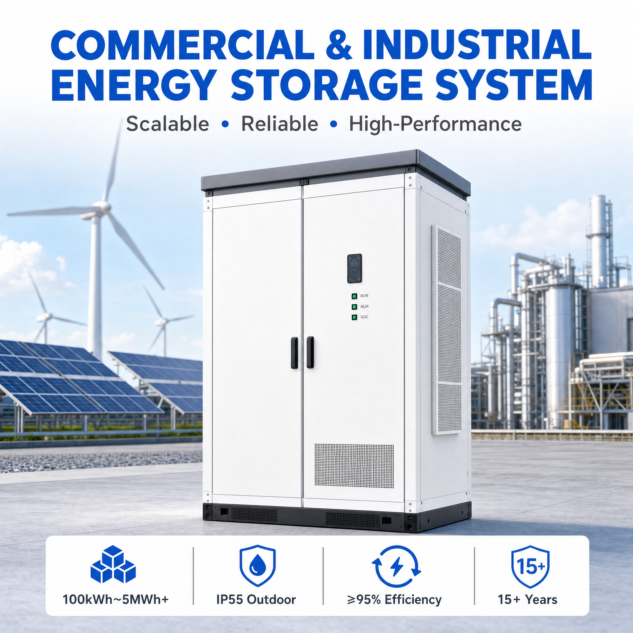 C&amp;I Energy Storage System Outdoor LiFePO4 Battery Cabinet for Solar Power Plant Factory Peak Shaving Backup Supply