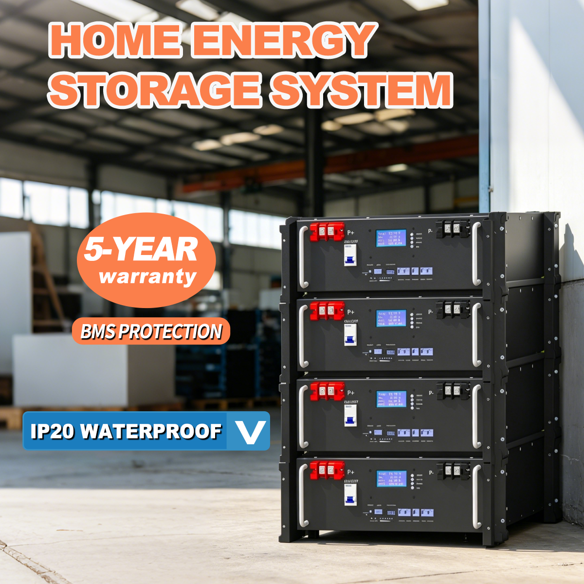LiFePO4 Battery Pack 48V 51.2V 100AH 5KWH Rack Mount Home Energy Storage Grade A+ Smart BMS LCD Screen Backup Power Systems
