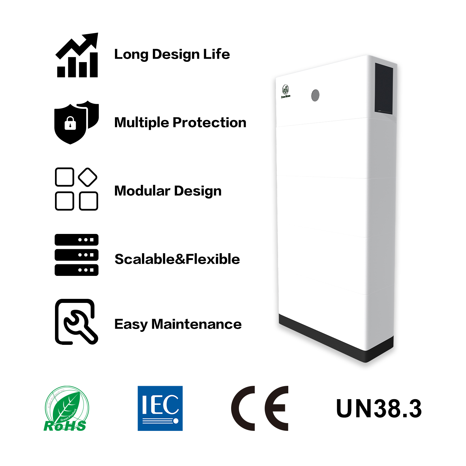 10kWh 20kWh 30kWh 40kWh 51.2V 100Ah LiFePO4 Stackable Wall Mounted Home Solar Battery ESS 12000 Cycles on Off Grid CAN Bus OEM