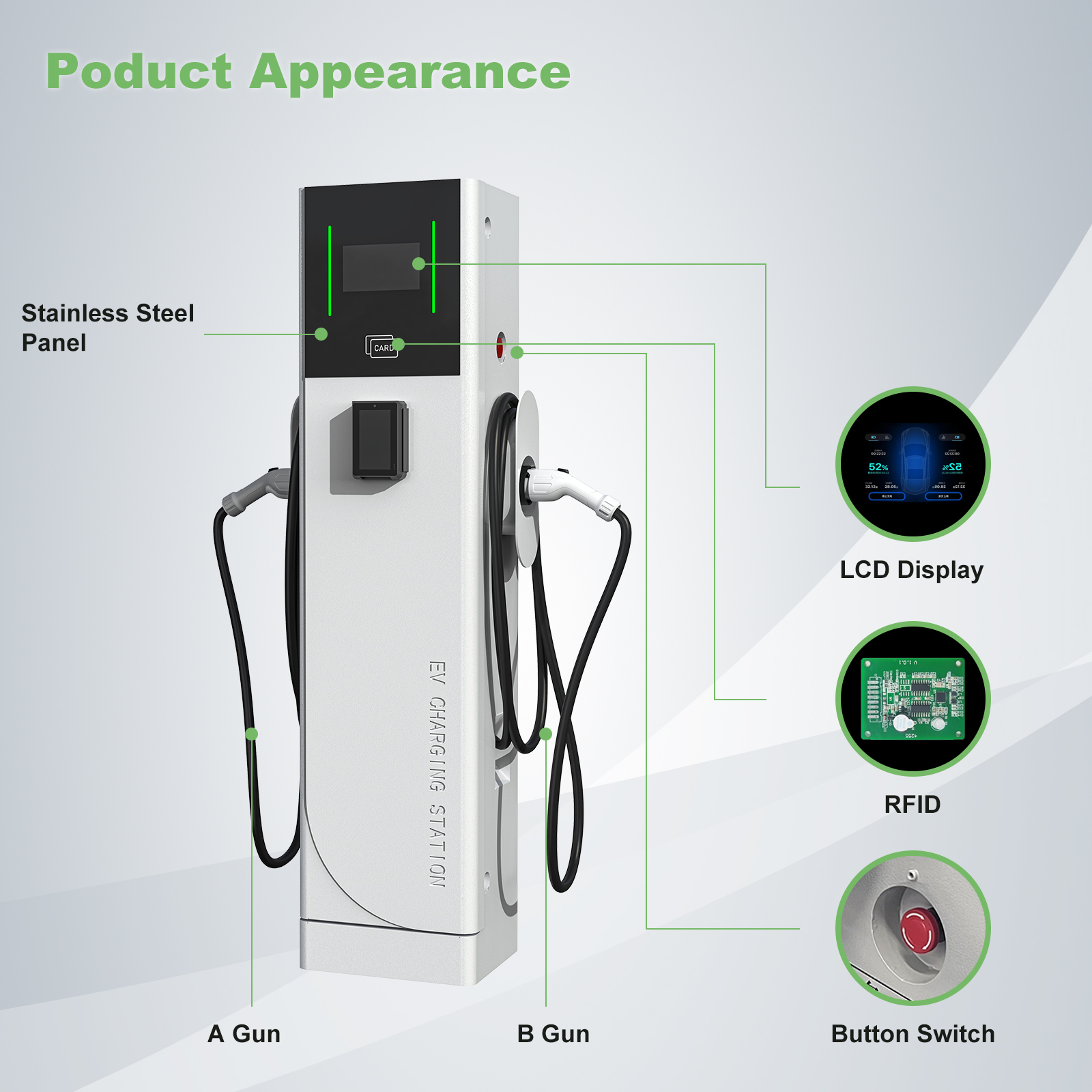 44kw AC Ev Charger 14kw Floormounted Ev Charger Piles 22kw Type2 Ac Ev Charging Stations