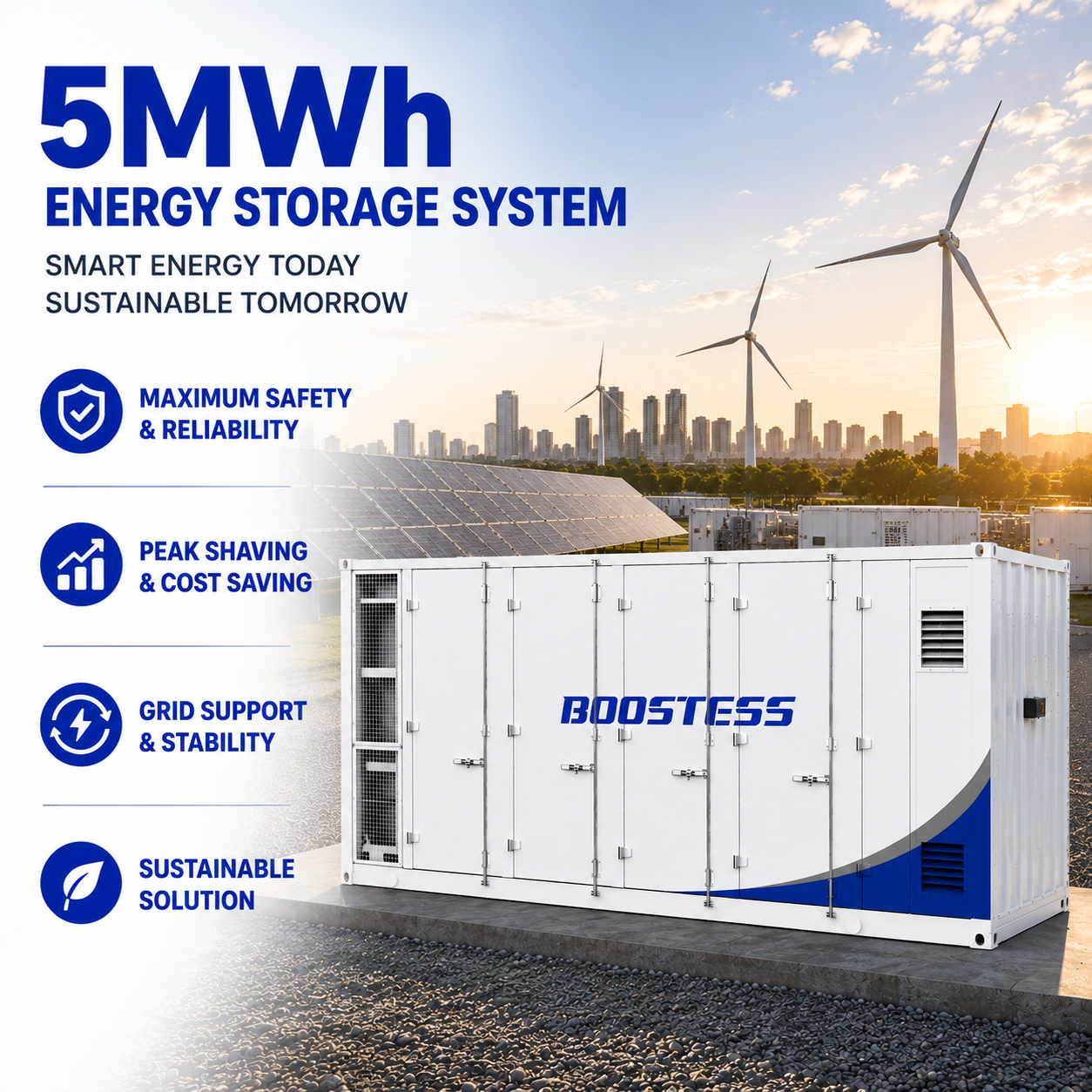 1mwh 5mwh Lifepo4 Battery Energy Storage Container Ess For Solar Power Peak Shaving And Grid Generator Backup System