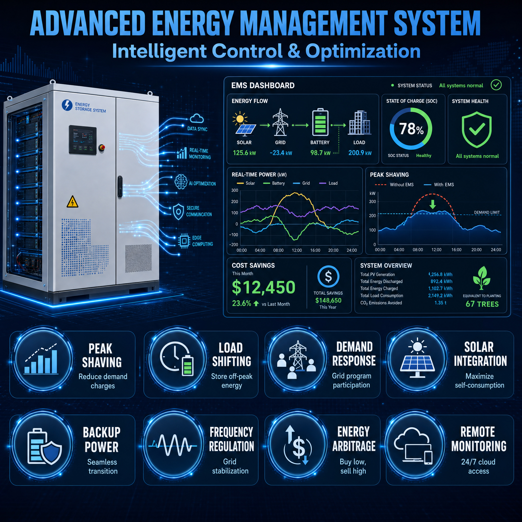 C&amp;I Energy Storage System Outdoor LiFePO4 Battery Cabinet for Solar Power Plant Factory Peak Shaving Backup Supply