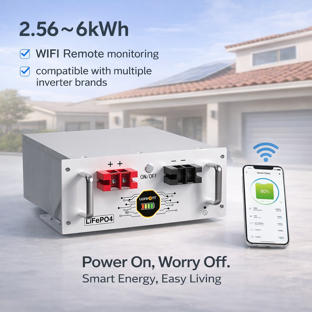 25.6V LiFePO4 Solar Battery 2.56kWh 3kWh Home Energy Storage System WIFI Monitoring Residential ESS Off-Grid Backup Power