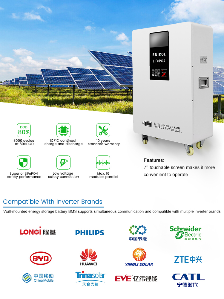 Enikol 51.2V 16kWh Wheeled Solar LiFePO4 Battery 10-20kW Hybrid/Off-grid Home Energy Storage System Easy Moving CAN