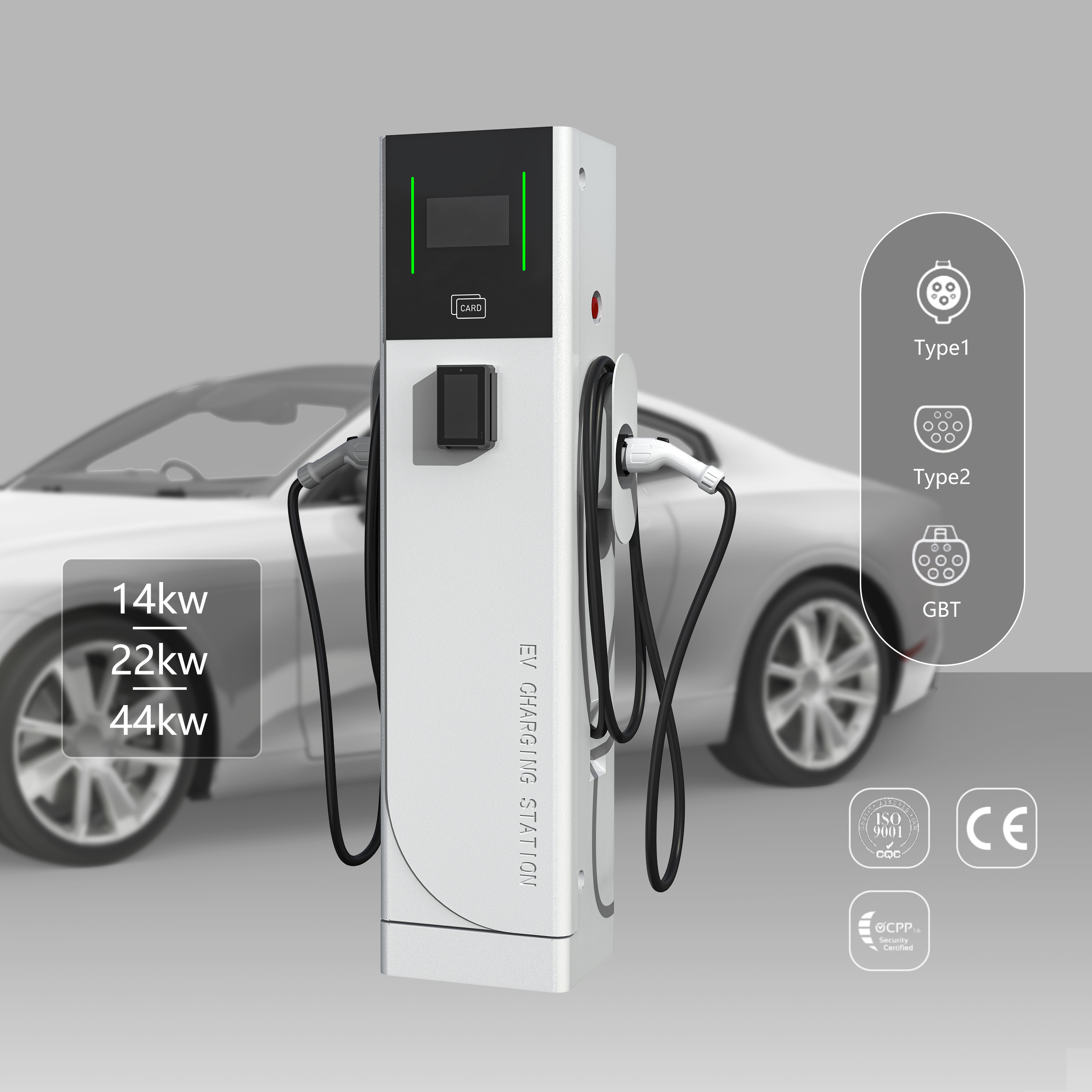 44kw AC Ev Charger 14kw Floormounted Ev Charger Piles 22kw Type2 Ac Ev Charging Stations