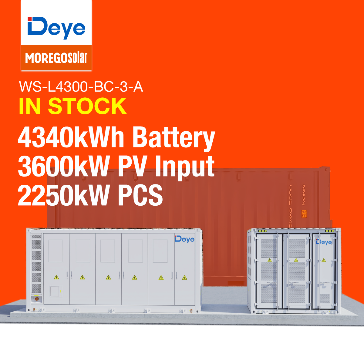 Deye WS-L4300 4.34MWh Utility Scale Liquid Cooling Energy Storage System IP55 C4 Containerized ESS Authorized Distributor