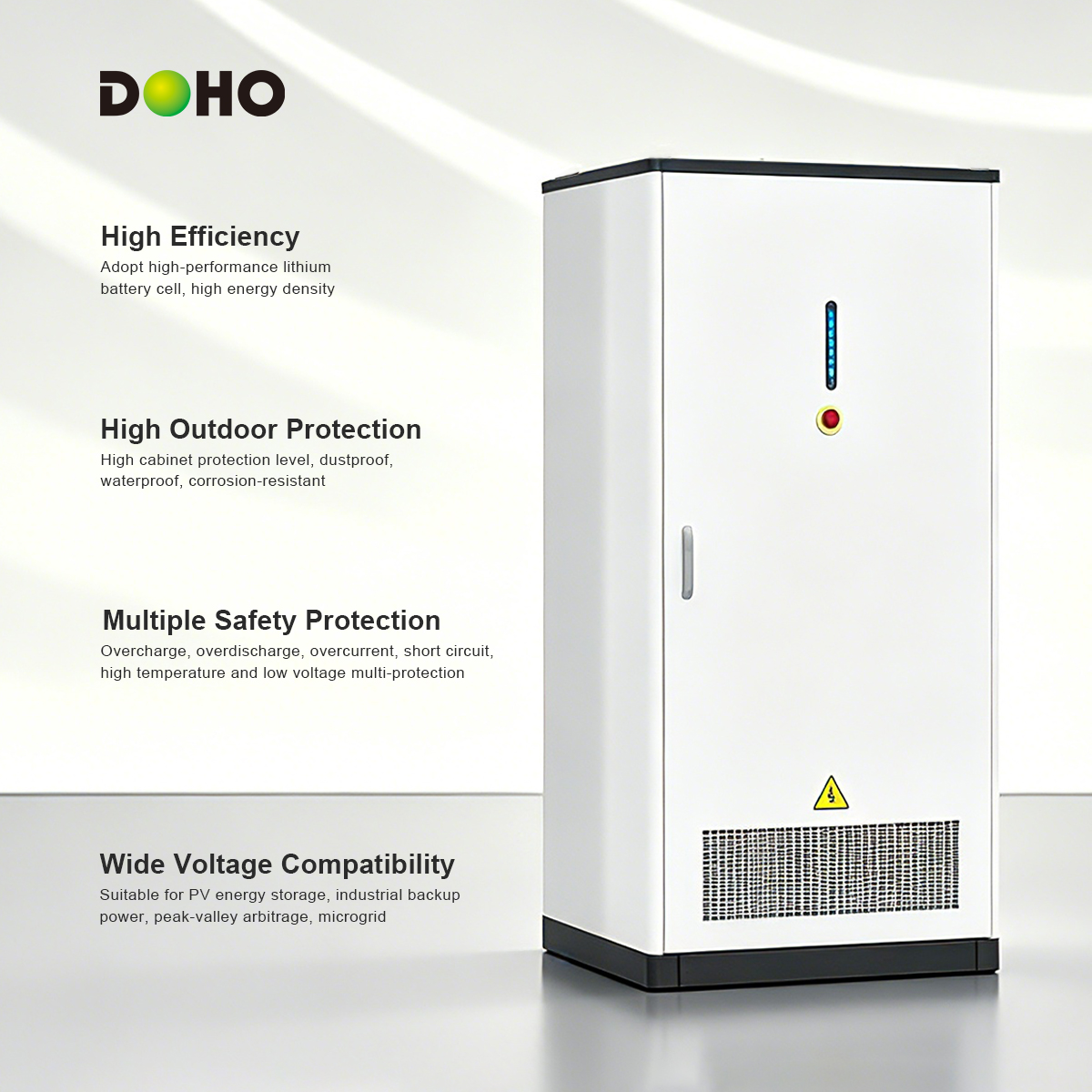 DOHO DHE225-400-A 50kW/100kWh Lithium Ion Hybrid Energy Storage Cabinet IP54-Rated Smart Air-Cooled LFP Battery On/Off-Grid