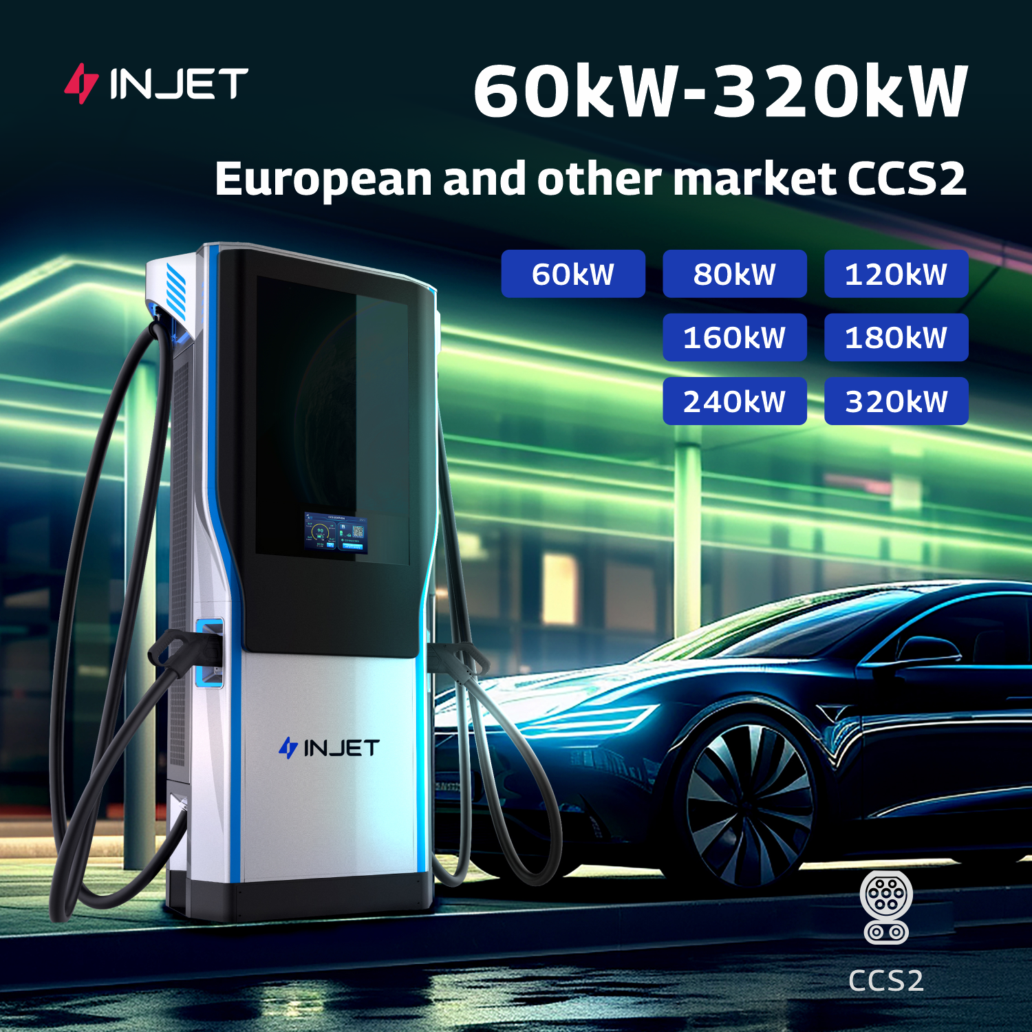 INJET 300V- 1000V Solar Powered Integrated EV Changing Solar/Storage/Charger 120kW 320kW Commercial DC EV Fast Charger Station
