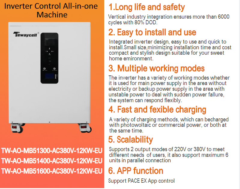 32kWh 3 Phase All in One Solar Energy Storage System 12kW Inverter 380V AC Output 300A BMS LiFePO4 Battery for CAN Grid