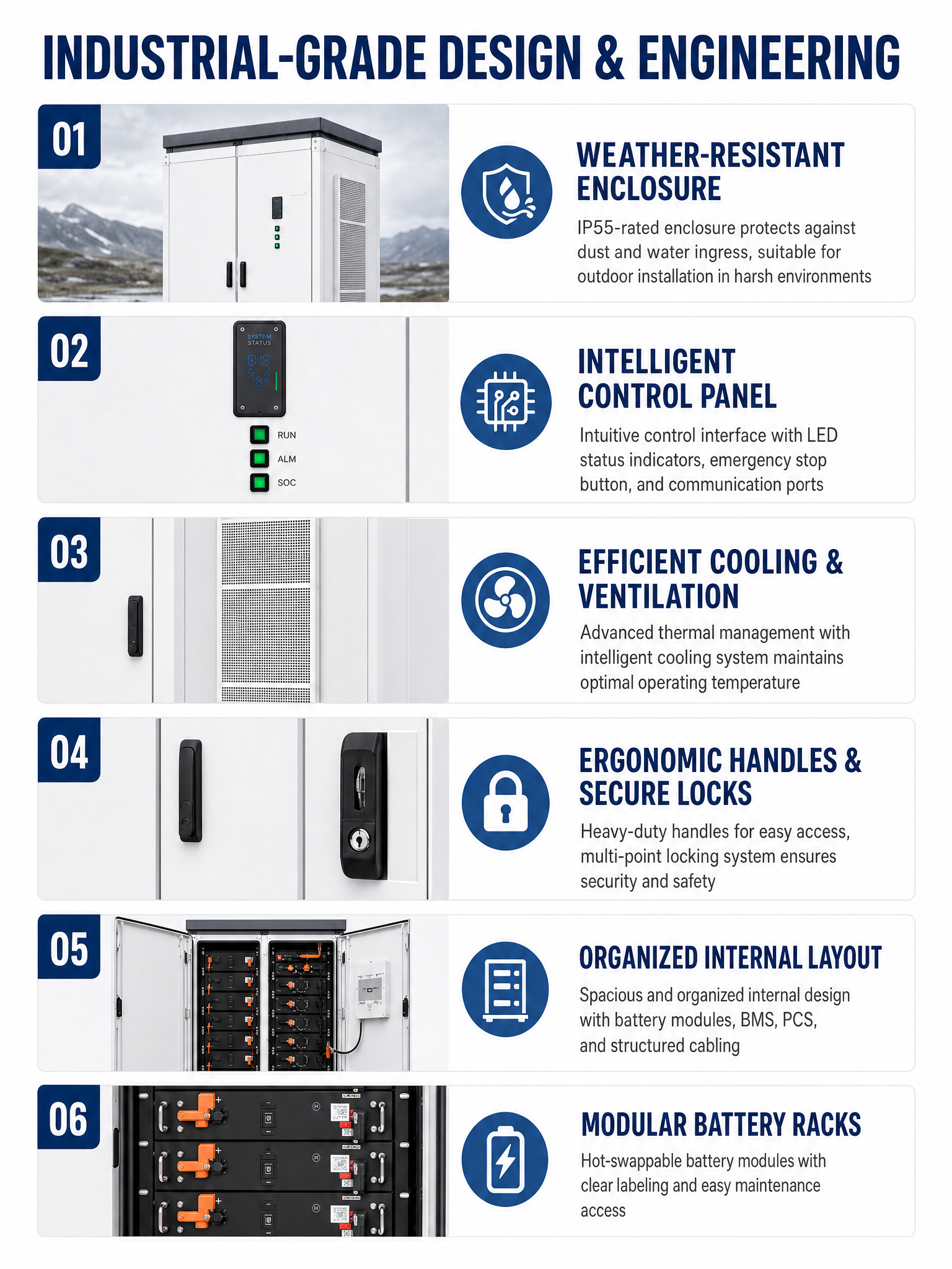 C&I Energy Storage System Outdoor LiFePO4 Battery Cabinet for Solar Power Plant Factory Peak Shaving Backup Supply